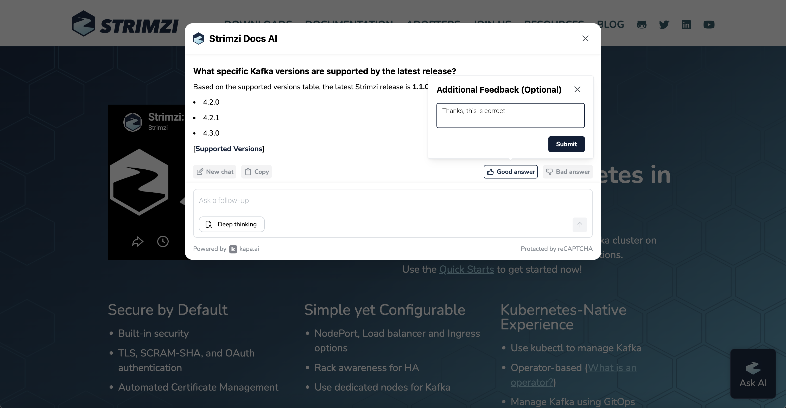 Kapa.ai feedback buttons
