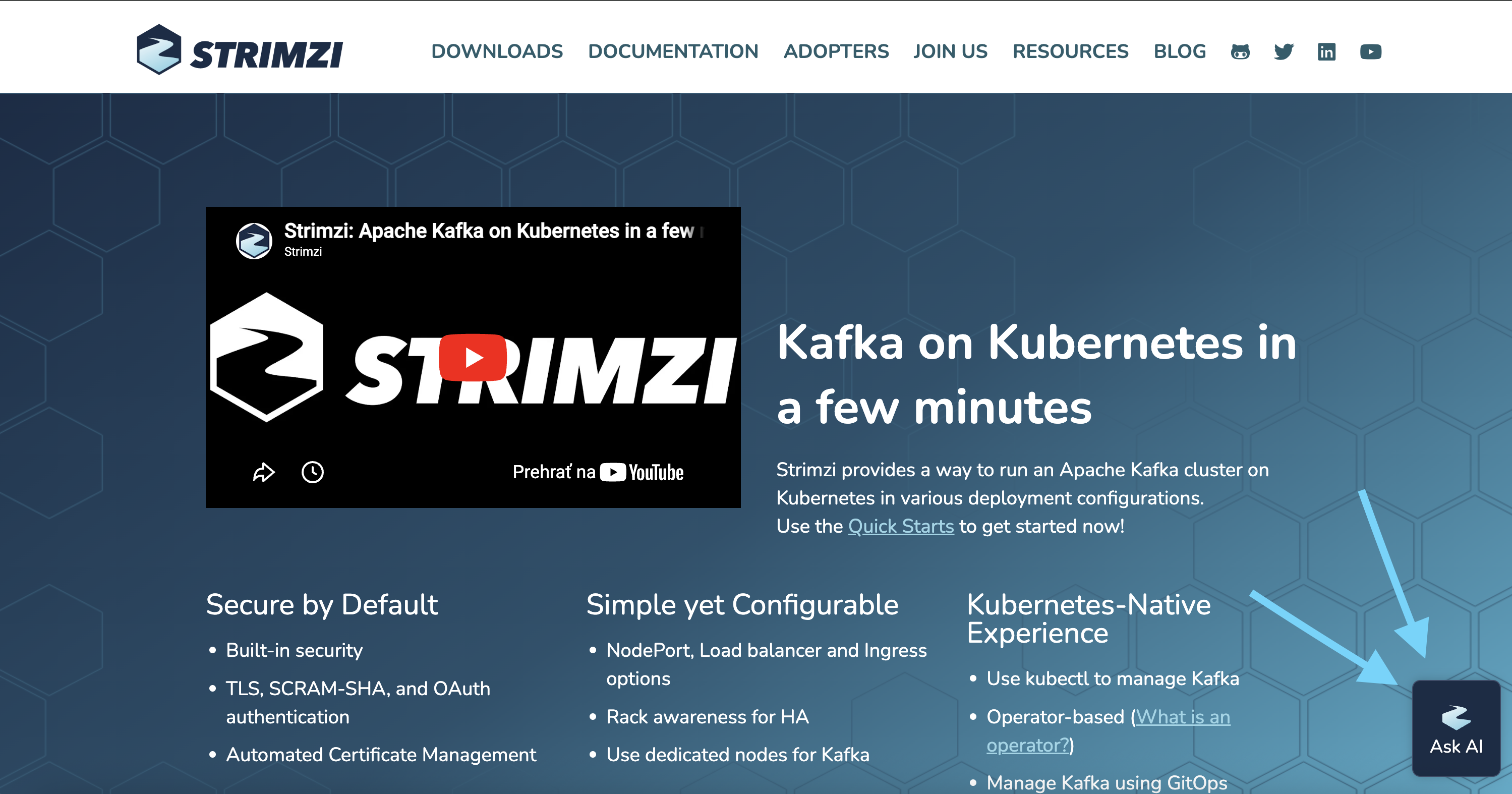 Kapa.ai widget on the Strimzi website